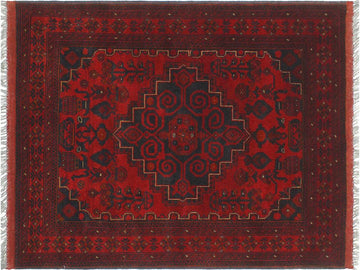 handmade Tribal Biljik Khal Muhammadi Red Blue Hand Knotted RECTANGLE 100% WOOL area rug 3x5